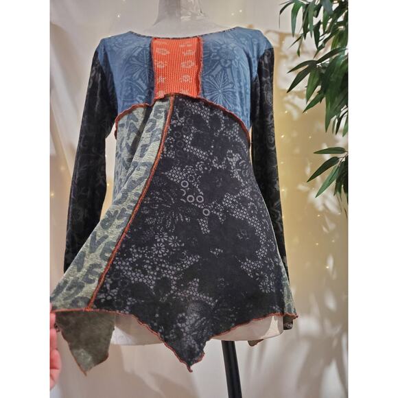 Hand Jive Wearable Art Hand Made Patchwork Tunic Top Size S Hippie Boho Fairy - Picture 5 of 13